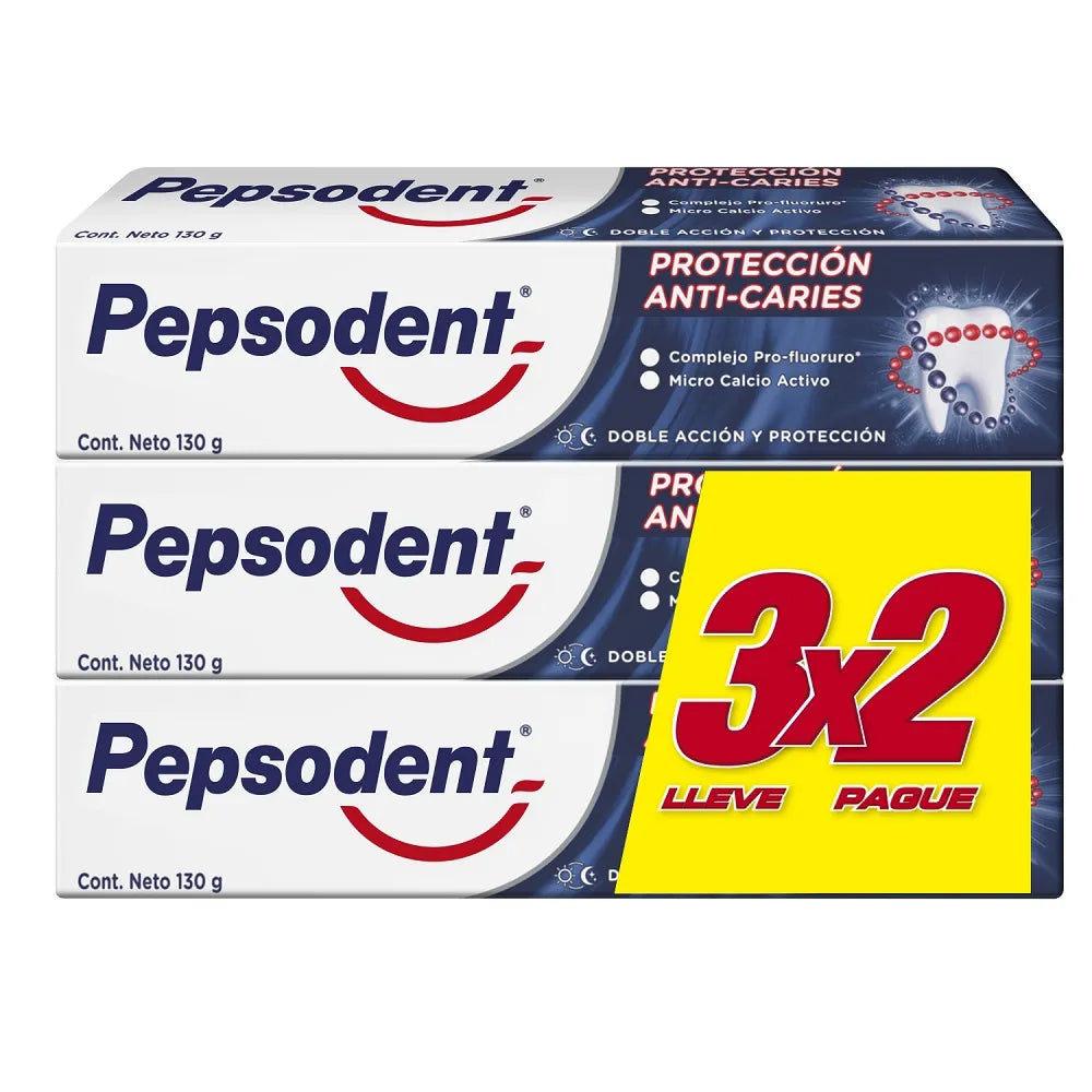 Pepsodent Pasta Dental Protección Anti Caries Pack 3 x 130 g