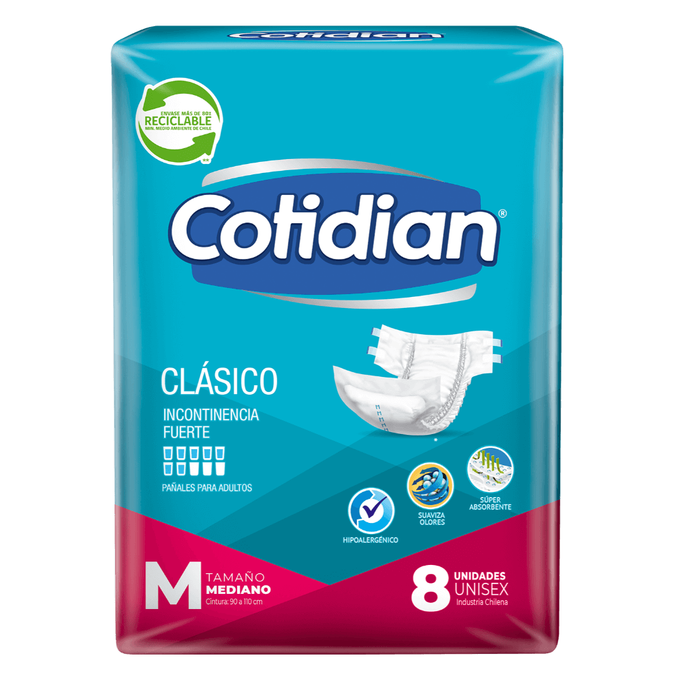 Pañales de Adulto Cotidian Clásico Incontinencia Fuerte 8 und talla M