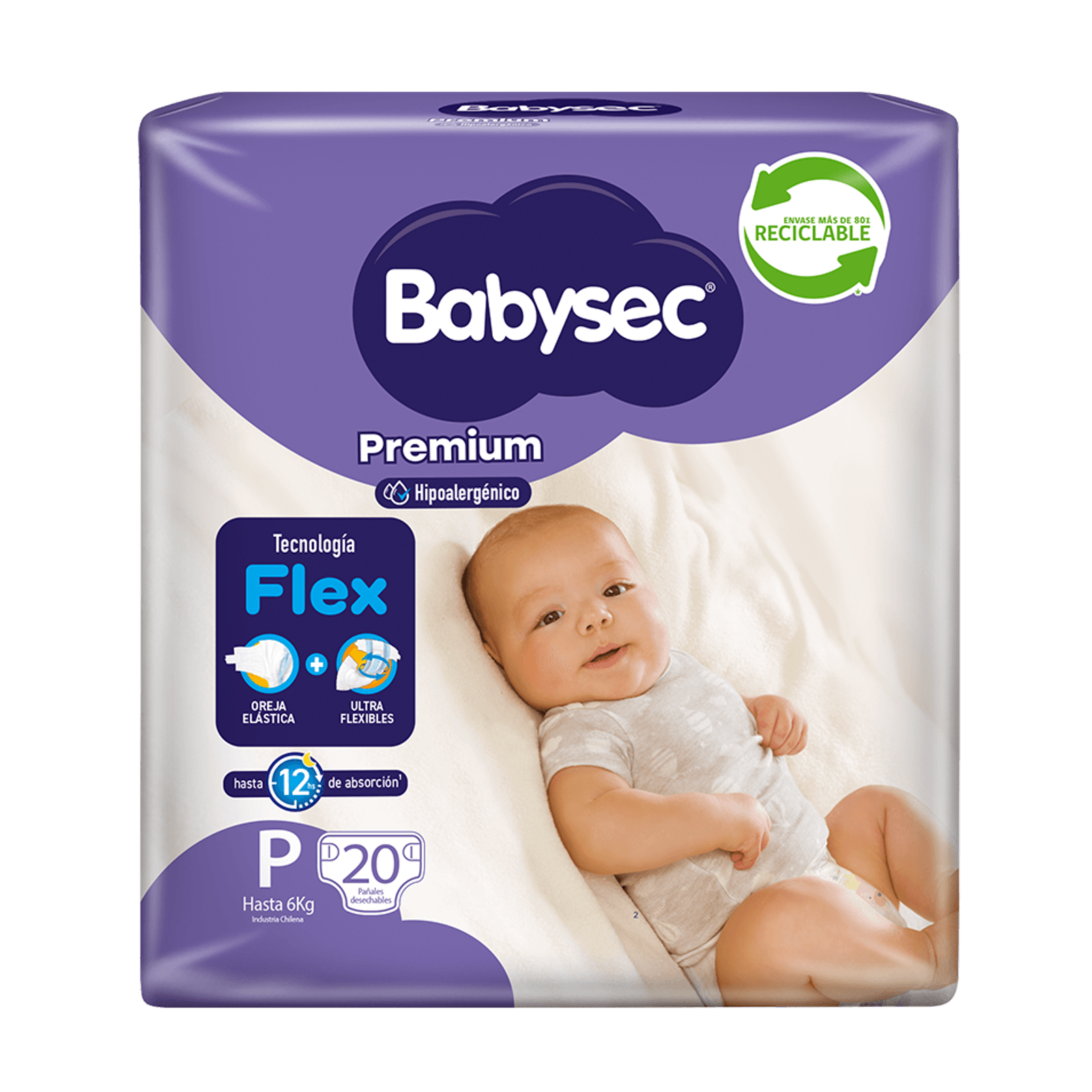 Pañales de bebé babysec premium cuidado total 20 un P