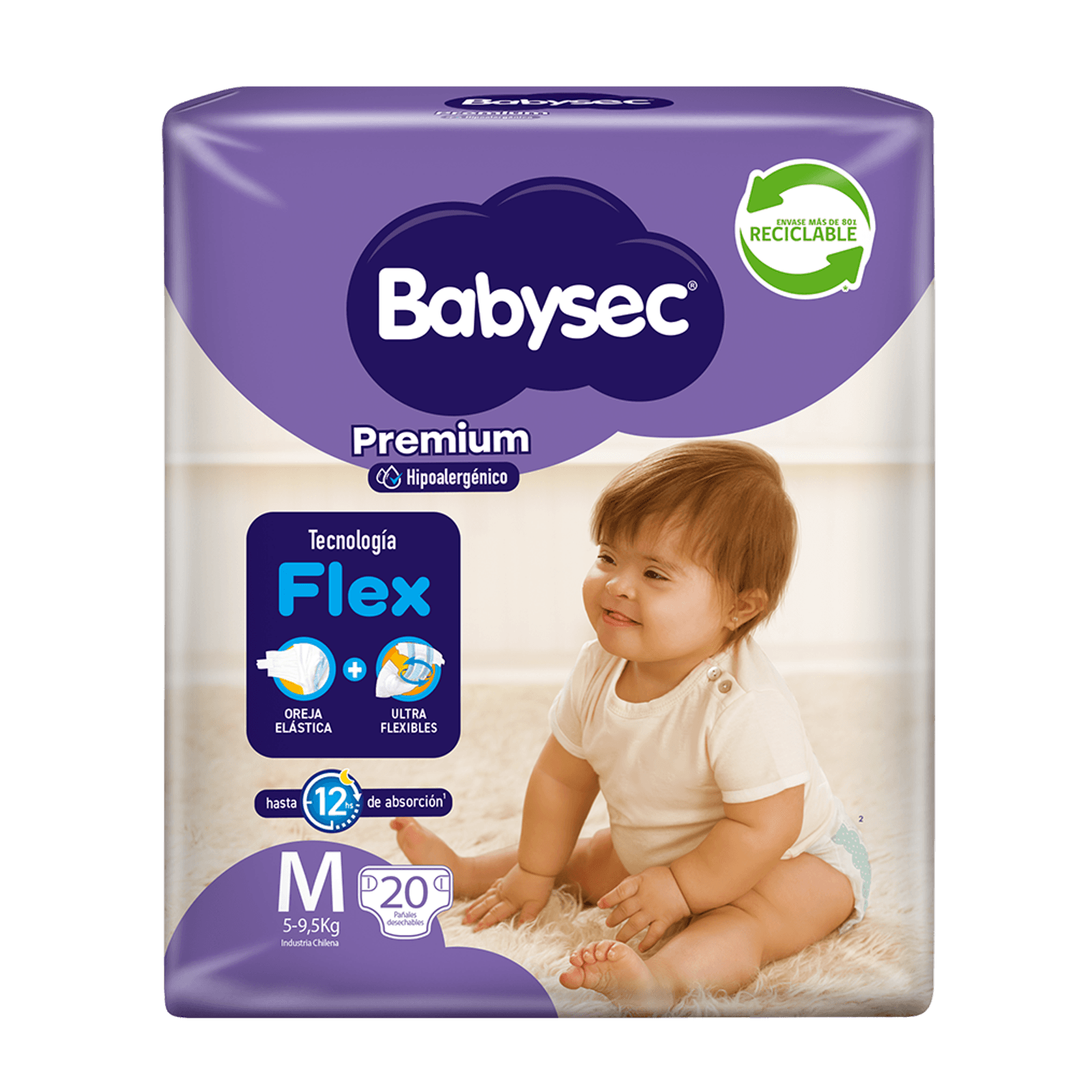 Pañales de bebé babysec premium cuidado total 20 un M
