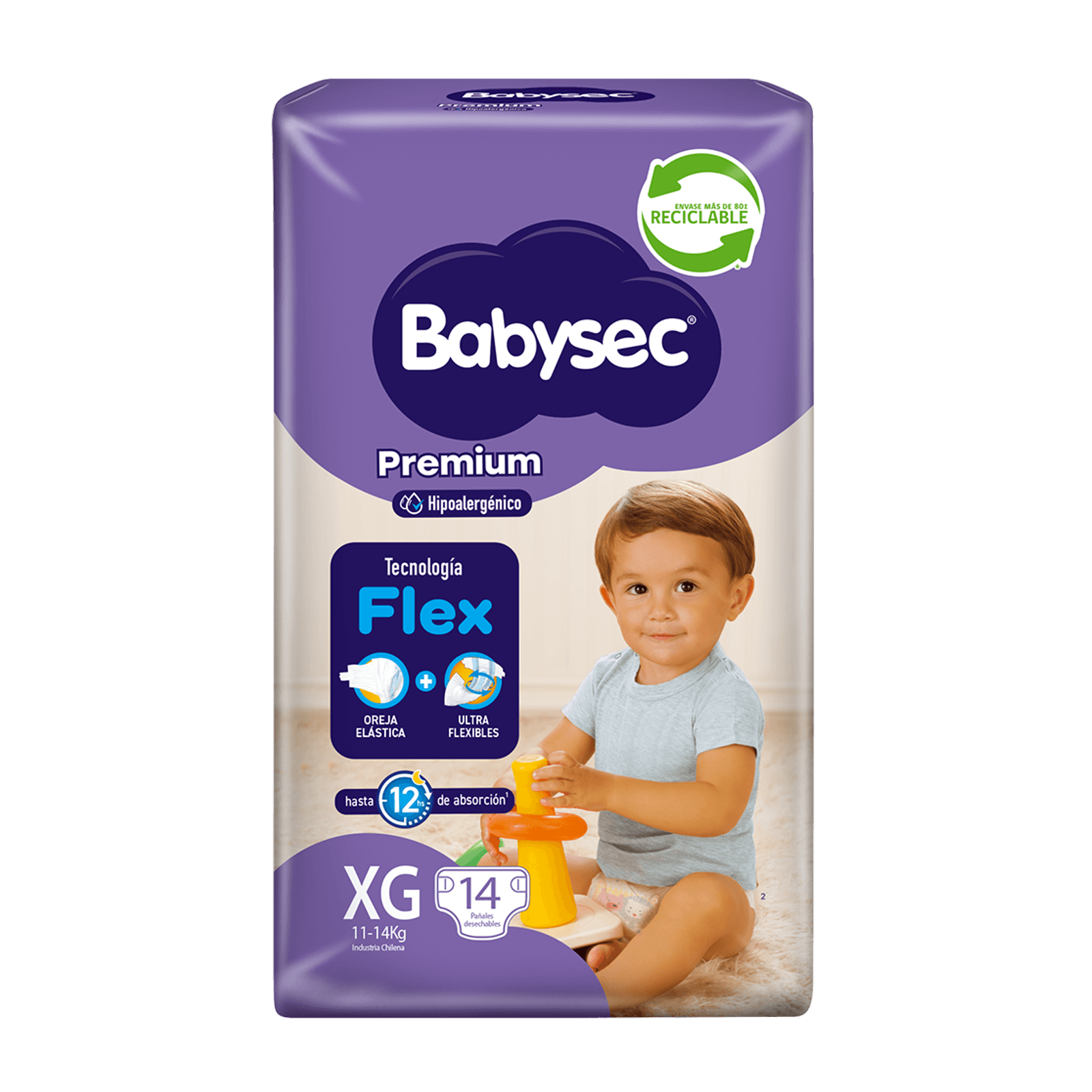 Pañales de Bebé Babysec Premium Cuidado Total 14 un XG