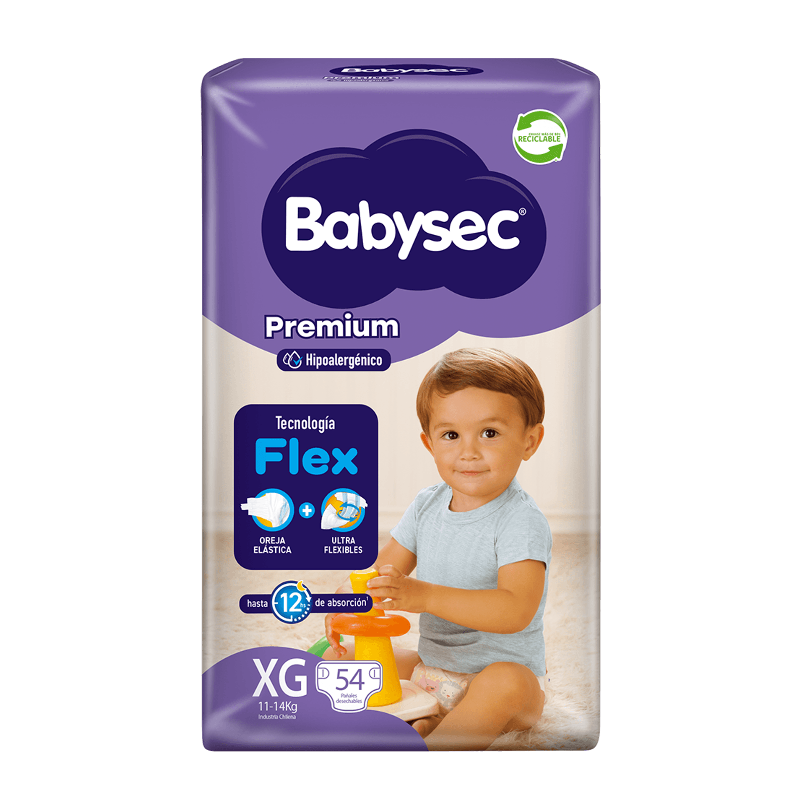 Pañales de bebé babysec premium cuidado total 54 un XG
