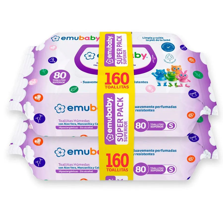 Toalla húmeda emubaby sin tapa pack 80 Unid x2