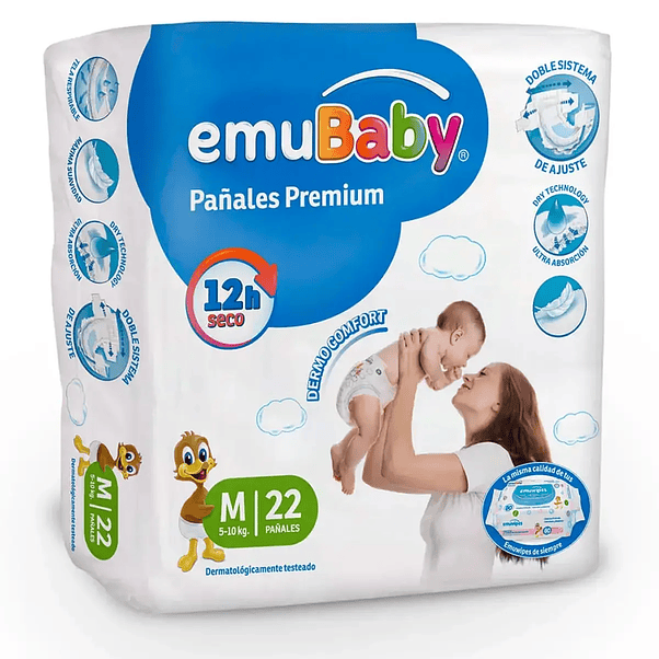 Pañal emubaby premium talla M - 22 Unidades