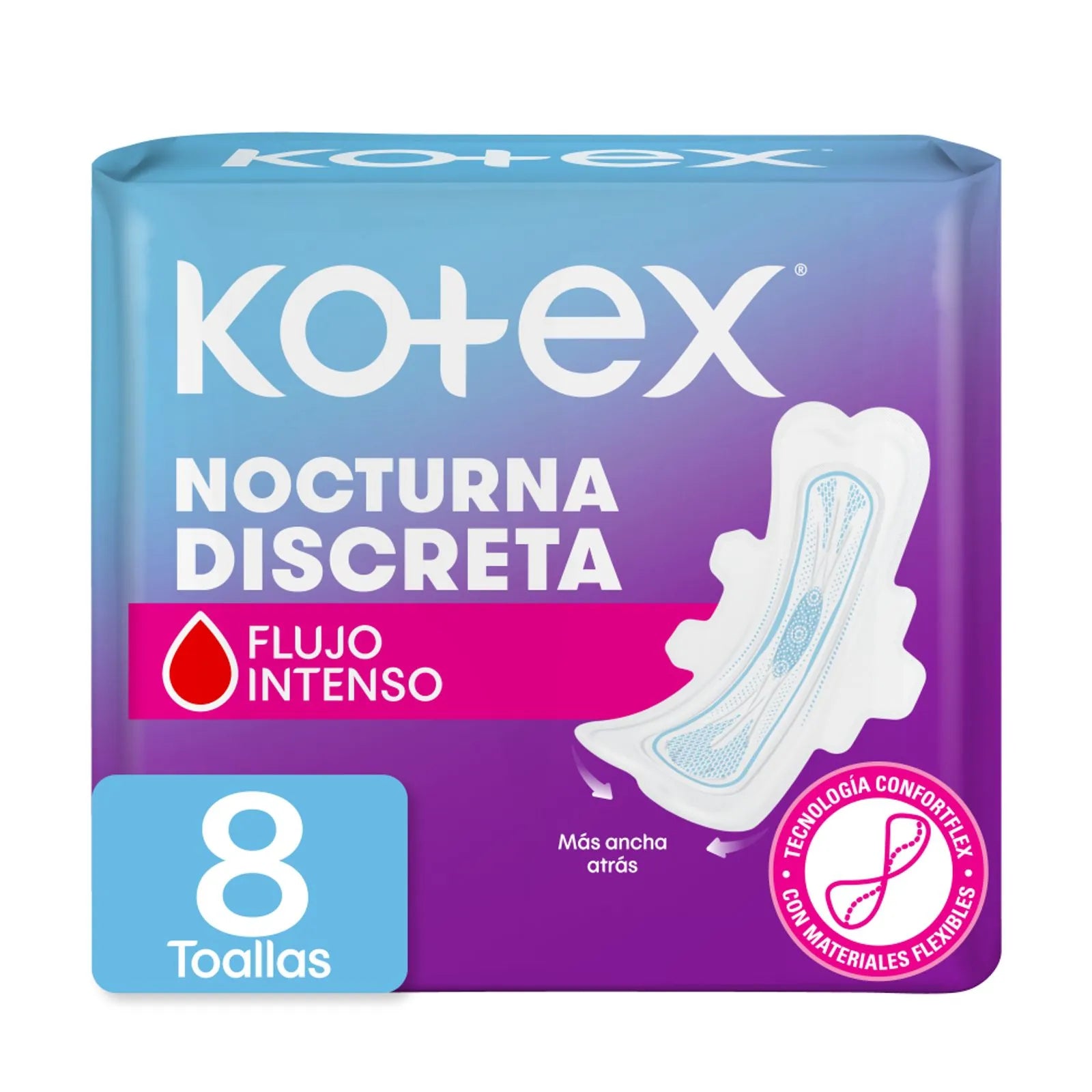 Kotex Toallas Higiénicas Nocturna Discreta x 8 Unidades