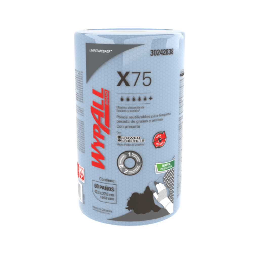 Paños de Limpieza Industrial Wypall X75 - Rollo 60 Paños 28x42cm