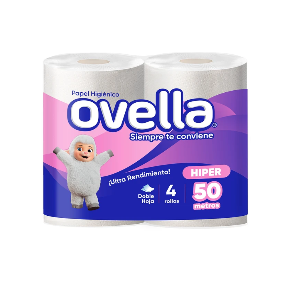 Papel Higiénico Ovella 50mts x 4 Rollos Doble Hoja